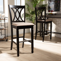 Baxton Studio RH316B-Sand/Dark Brown-BS Calista Modern and Contemporary Sand Fabric Upholstered and Espresso Brown Finished Wood 2-Piece Bar Stool Set